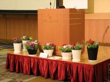 講演会の演台の周りを飾った寄せ植え