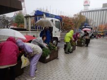 雨の中の作業中の様子