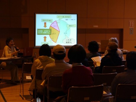 生ごみの堆肥化の説明に熱心な参加者