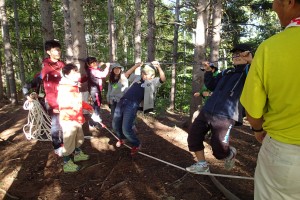 プレーパークで遊ぶ人たちの写真