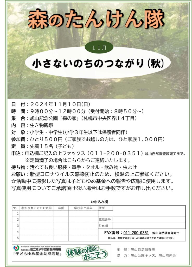 11月10日第8回森のたんけん隊チラシ