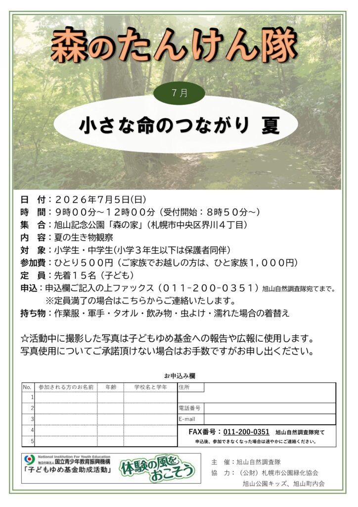森のたんけん隊チラシ（7月）