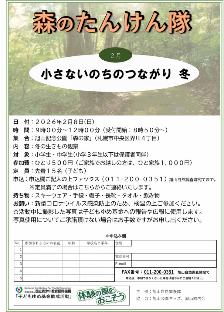 2月8日第11回森のたんけん隊チラシ