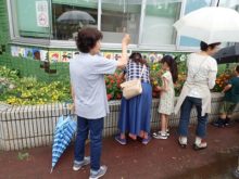 花壇でお花を選んでいる様子