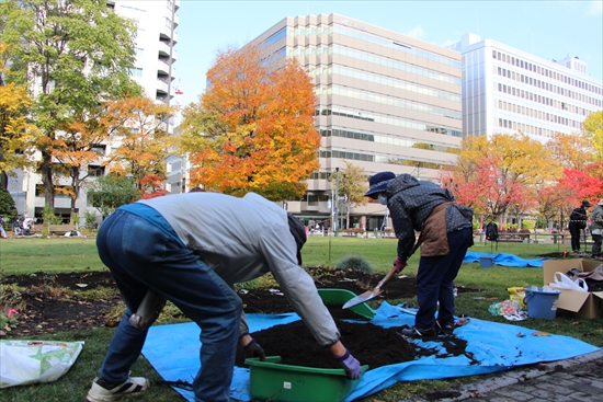 たい肥をマルチングしている様子
