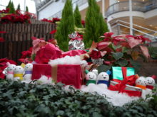 植物の中にかわいらしい雪だるまたち