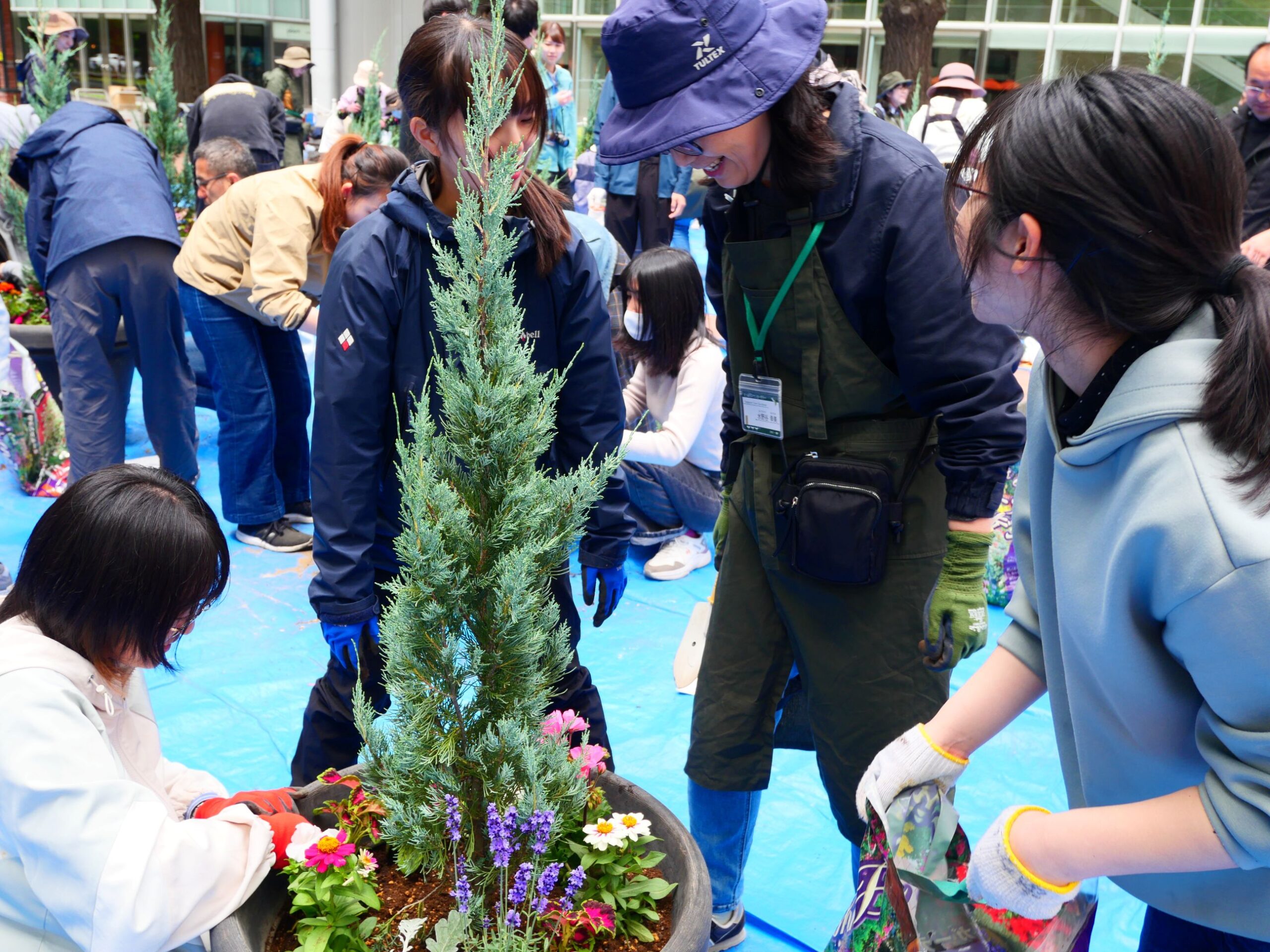 タウンガーデナーさんと大学生が談笑している様子