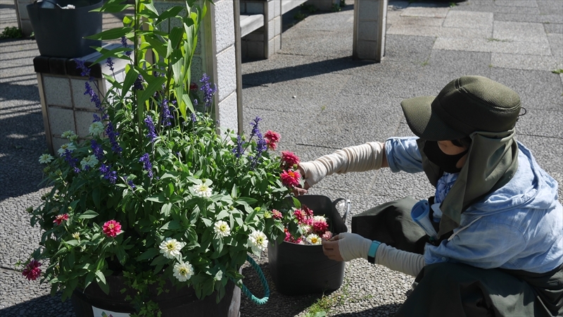 おもてなしコンテナのメンテナンスをしている