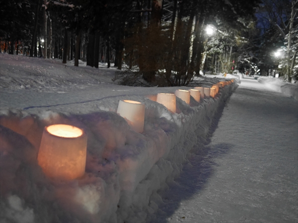 園内のアイスキャンドルの灯り