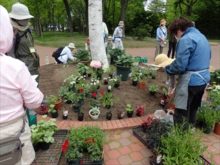 渋谷さんが図面を見ながら並べているところ