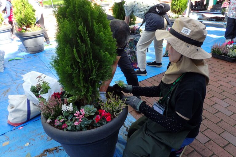 アドバイスを受けて植えなおしている様子