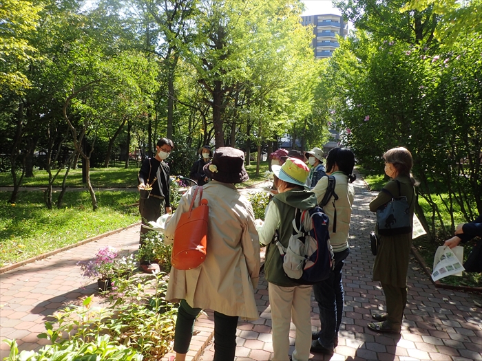 植物の説明をしている