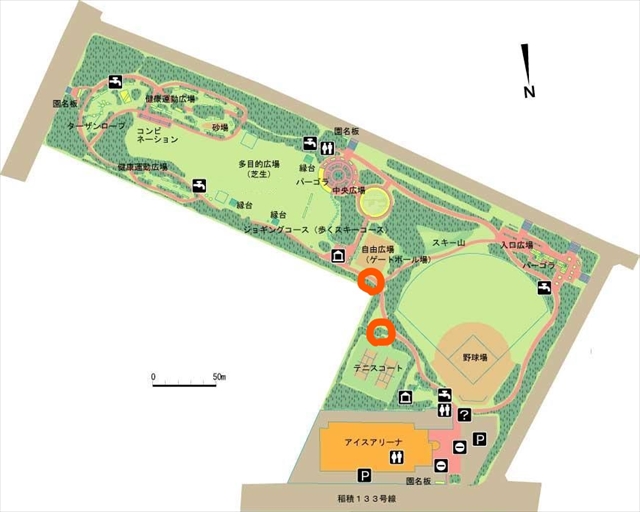 星置公園の切断園路灯2か所マップ