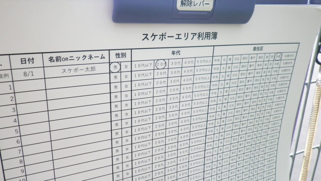 利用簿のアップの写真。記載内容がわかります。