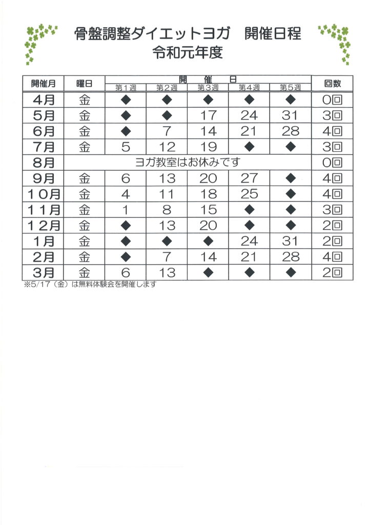 「川下公園「骨盤調整ダイエットヨガ」教室を開催します」の画像