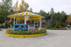 中央ゲート前おもてなし植栽 こちらもハンギングバスケットマスターのみなさんの作品