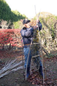 冬囲いのデモンストレーションの様子