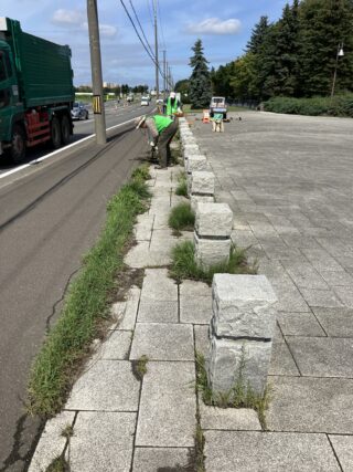 車止め　草だらけ
