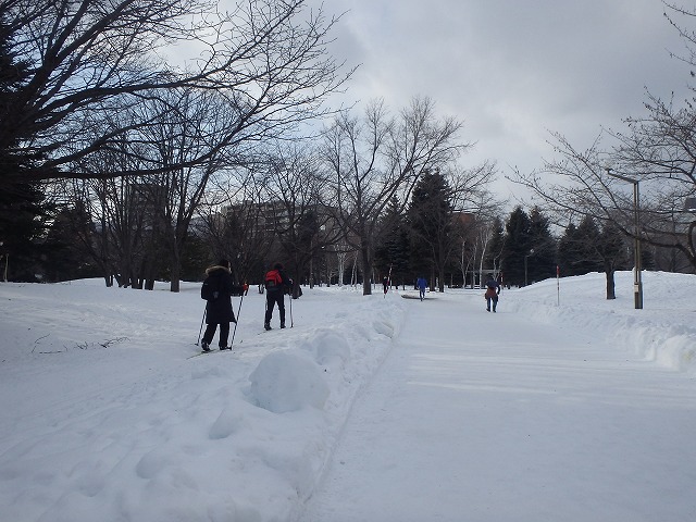 歩くスキーをする人