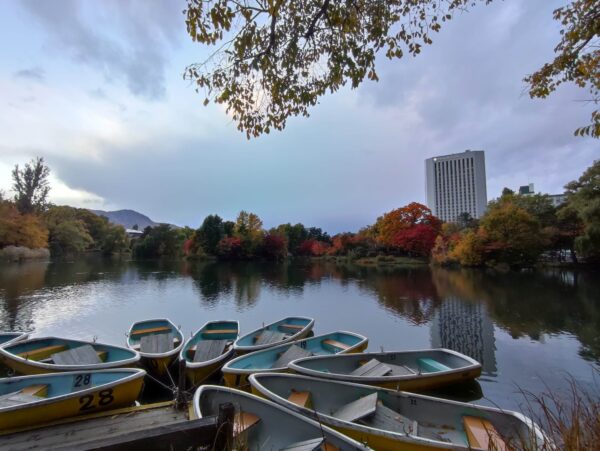 菖蒲池とボート。