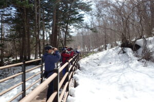 双眼鏡で野鳥観察を楽しむ皆さん
