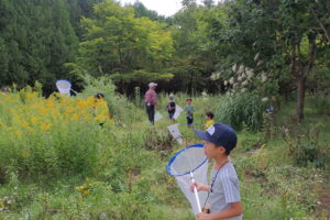 トンボ採りをする子供