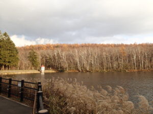 池と取水塔の様子