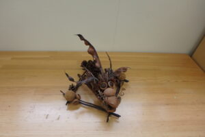 栃の実やマツボックリ、枝で作った辰