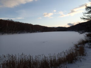 雪と氷に閉ざされた池