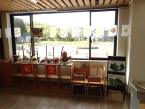 落ち葉と紅葉の展示の様子