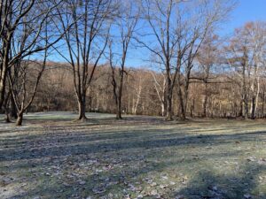 薄っすら雪の積もった広場