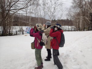 バードウォッチングをする参加者