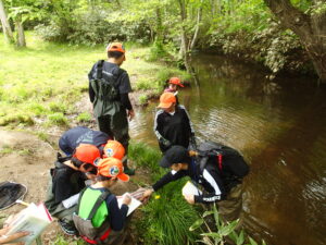 魚とりをする子供