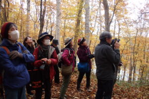 園内を散策する参加者とボランティアさん