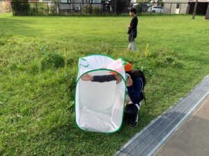 トンボを逃がす子供