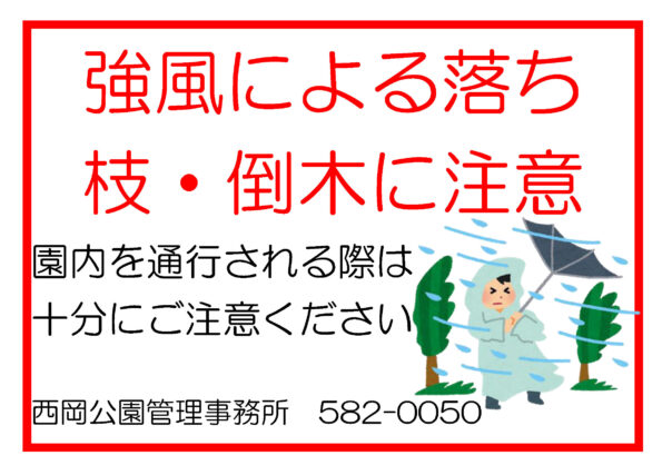 「強風による落ち枝にご注意ください」の画像