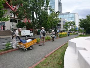 7月23日にヘメロカリスの花がら摘みの選定の活動をする植物ボランティアの皆さん