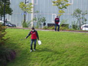 10月10日に公園の南2条でごみ拾いをする企業ボランティア