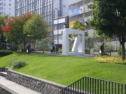 10月10日に公園の南1条でごみ拾いをする企業ボランティア