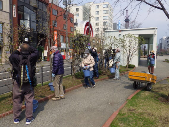 「公園ボランティアのライラック剪定と除草」の画像