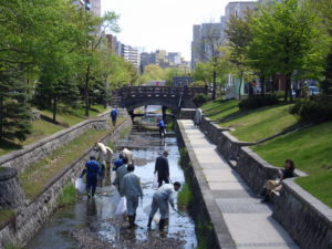 5月12日に行われた弱電組合の川の清掃活動の様子1