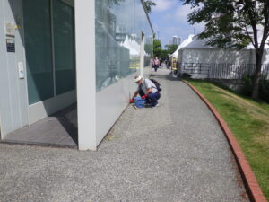 7月26日の活動で園路の除草をする植物ボランティア