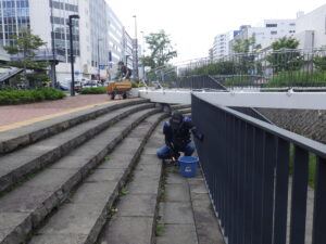 8月2日にヘメロカリスの階段の除草の活動をする植物ボランティア