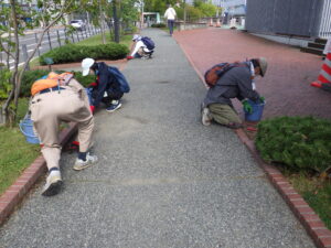 9月21日の活動で園路の除草をするお助け隊