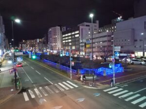 11月22日から点灯された南1条のイルミネーション上から見た様子