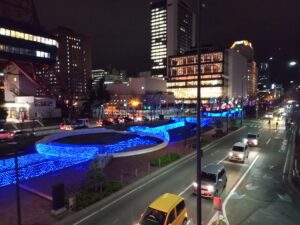 11月22日から点灯された大通ブロックのイルミネーションを上から見た様子