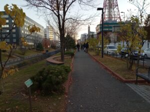 11月9日に札電協青年部が公園のごみ拾いをする様子