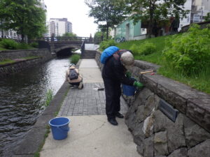 6月7日に園路の除草をするお助け隊