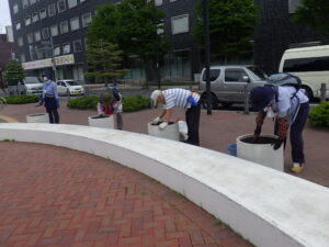 6月22日にコンテナの花を夏の花に植え替えをする花くらぶ
