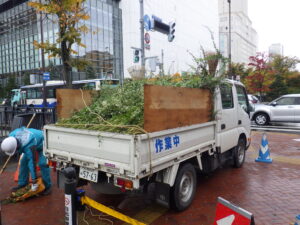 ハギの刈り取り作業の様子